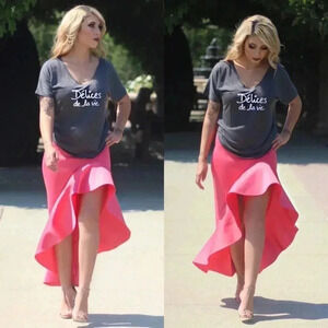 Coral ruffle asymmetric skirt